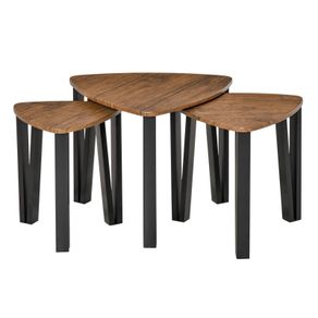 3 PCs Stackable Coffee Table Set Accent Furniture MDF Steel Frame Walnut (FREE POSTAGE)