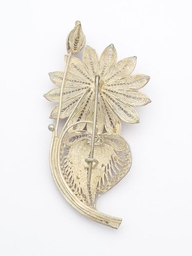 Vintage 925 Sterling Silver Filigree Flower Brooch