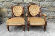Superb Pair of 19th Century Walnut Armchairs.