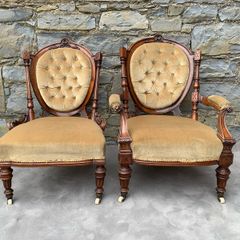 Superb Pair of 19th Century Walnut Armchairs.