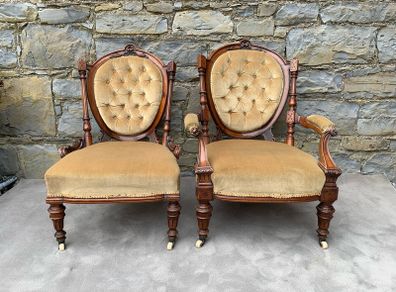 Superb Pair of 19th Century Walnut Armchairs.