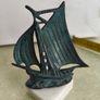 Vintage from the 1970s green matel could be copper  yacht, retro brass boat, brass figurine on marble plinth. could be uesed as  Paperweight, or decortive. Image 7
