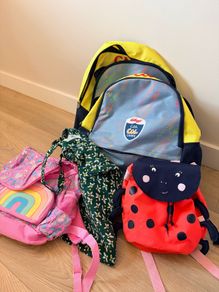 4 backpacks and 1 shoulder bag