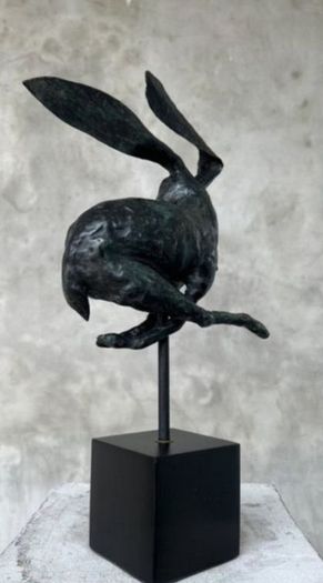 Running Hare (45cm) - Green Speckled Bronze