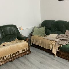 3seater + 2 seater genuine calfskin leather solid French wood