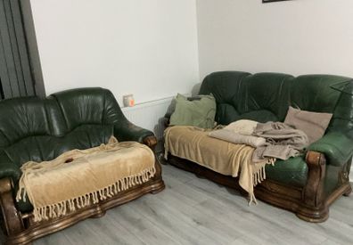 3seater + 2 seater genuine calfskin leather solid French wood