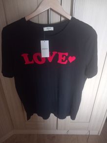 Ladies Black & Red Logo Print T-shirt