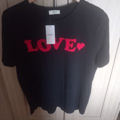 Ladies Black & Red Logo Print T-shirt