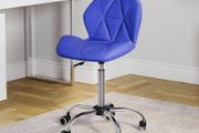 Office Computer Chair, Blue, Gaming Secretary Adjustable Swivel Legs Lift Chrome Pu Faux-Leather