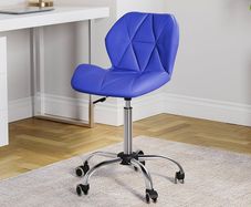 Office Computer Chair, Blue, Gaming Secretary Adjustable Swivel Legs Lift Chrome Pu Faux-Leather