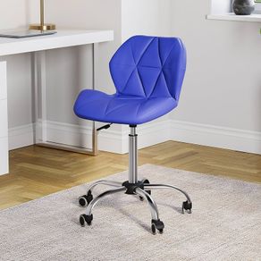 Office Computer Chair, Blue, Gaming Secretary Adjustable Swivel Legs Lift Chrome Pu Faux-Leather