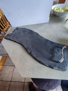 Natural Lovely Slate Serving Tray Chrome Antler Handles