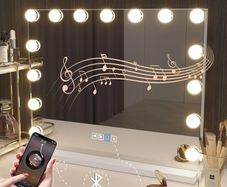 SALE | Bluetooth Hollywood Vanity Mirror with Lights, USB Charging, Touchscreen Control for Bedroom, Large 15 Dimmable LED Bulbs Makeup Mirror