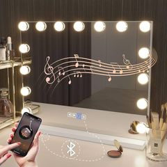 SALE | Bluetooth Hollywood Vanity Mirror with Lights, USB Charging, Touchscreen Control for Bedroom, Large 15 Dimmable LED Bulbs Makeup Mirror