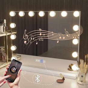 SALE | Bluetooth Hollywood Vanity Mirror with Lights, USB Charging, Touchscreen Control for Bedroom, Large 15 Dimmable LED Bulbs Makeup Mirror