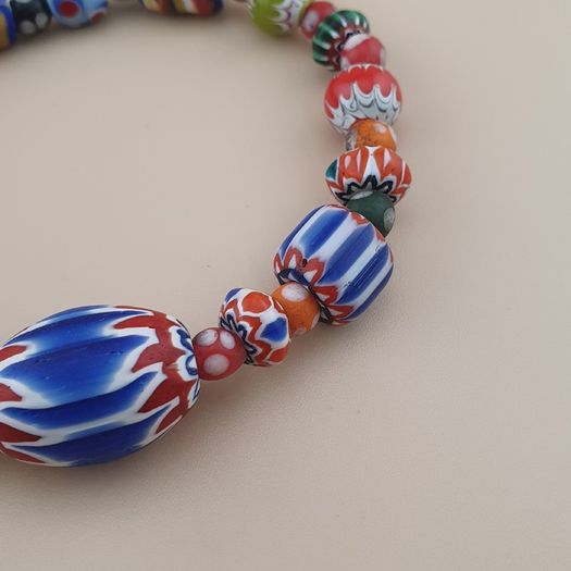 Vintage Venetian Style Chevorn & Mix Glass Trade Glass Beads Bracelet