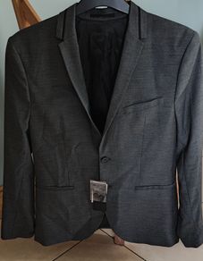 Men's H&M Grey Blazer with Black Trim around Collar Size 40R Super Skinny Fit New with Tags