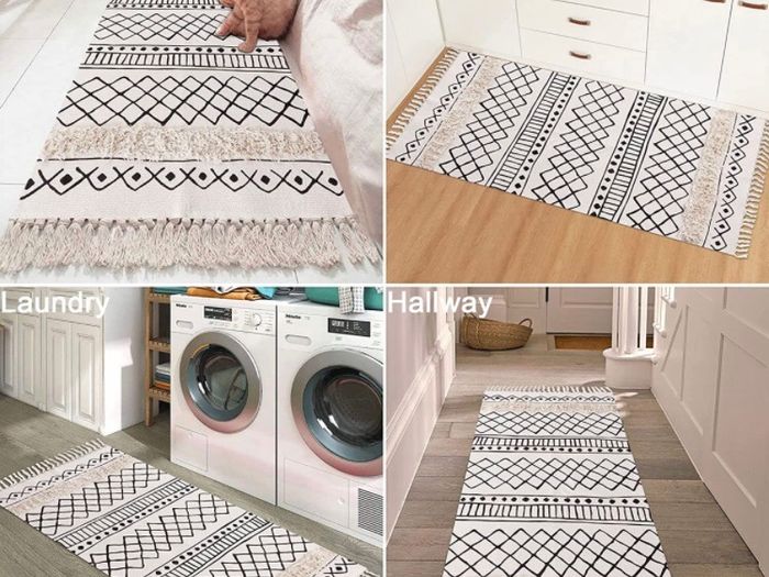 Cotton Area Rug Runner for Hallway, Throw Rugs for Bedroom, Woven Area Rug Indoor, Runner Rug for Kitchen