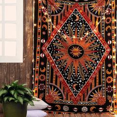 MULTIPLE SIZES AVAILABLE Sun Moon Golden Tapestry Aesthetic Zodiac Mandala Tapestry Wall Hanging Celestial Wall decor Burning Sun Tapestries for Bedroom Tarot Card Boho Tapestrys Hippie 30x40 Inches