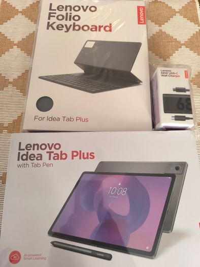 Lenovo IdeaPad Plus 8GB 256GB tablet with keyboard and charger.