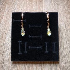 14K Solid Gold Drop Earrings, 585 Hallmarked, Swarovski Crystals, 3.65g