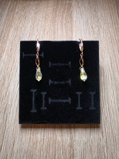 14K Solid Gold Drop Earrings, 585 Hallmarked, Swarovski Crystals, 3.65g