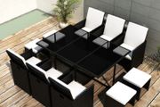 11 Piece Outdoor Dining Set with Cushions Poly Rattan Black