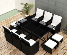 11 Piece Outdoor Dining Set with Cushions Poly Rattan Black