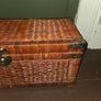 Mid Century Wicker and Rattan Storage Chest with Engraved Brass hardware Image 5