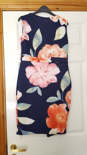 Navy Flower Print Peplum Dress - Size 12