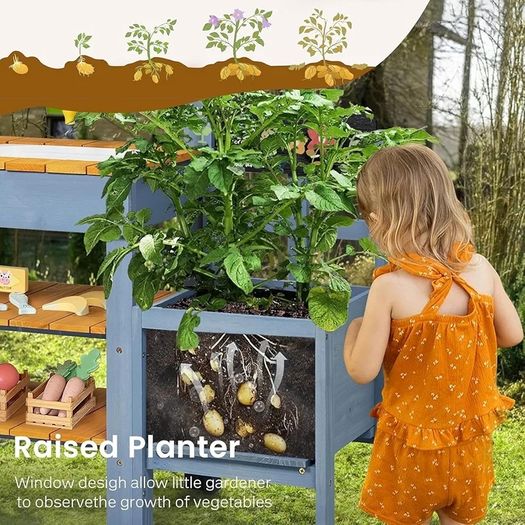 Mud Kitchen for Kids,Outdoor Play Kitchen with Planter Box Removable Mud Kitchen Accessories Include Sink Sand Shovels Gardening Tools Set Outdoor Mud Kitchen for Kids Boys Girls 3-8 Years Old