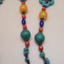 Vintage Tribal Necklace Lapis, Coral, Amber Beads & Howlite Clover Charms Image 6