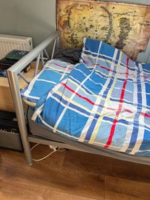 Metal single bed with mattress
