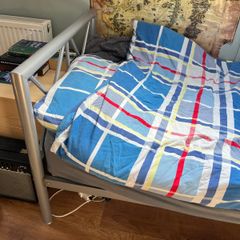 Metal single bed with mattress