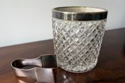 Vintage Cut Glass Ice Bucket with Bugatti Italy Tongs