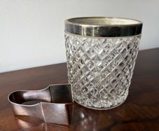 Vintage Cut Glass Ice Bucket with Bugatti Italy Tongs