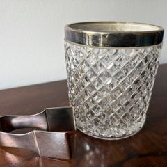 Vintage Cut Glass Ice Bucket with Bugatti Italy Tongs
