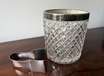 Vintage Cut Glass Ice Bucket with Bugatti Italy Tongs
