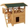 Cat House Outdoor w/ Balcony Stairs Roof, 77 x 50 x 73 cm, Natural Wood Finish Image 4