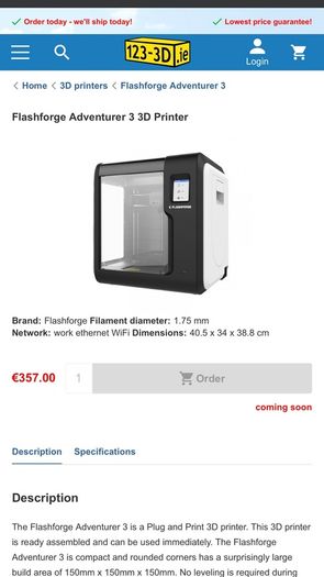 3d printer - Flashforge Adventurer 3 light