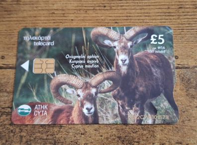 Cyprus Phonecard "Mouflon/Fox", used, 4/2002, 5 Cypriot Pound - free standard postage