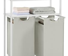 Free standing double laundry hamper storage unit