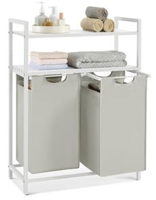 Free standing double laundry hamper storage unit