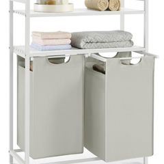 Free standing double laundry hamper storage unit