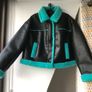 Primark size L turquoise faux leather shearling jacket Image 2