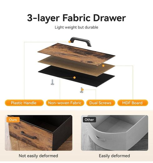 Chest of Drawers Bedroom, Dresser Cabinet with 2 Sockets, 2 USB Ports and 10 Colored LED Strips