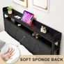 4ft6 Double Size Bed Frame with LED Lights Storage Upholstered Headboard and Charging Station, Solid Metal Platform Bed Double Size, No Box Spring Needed, Noise Free Image 4