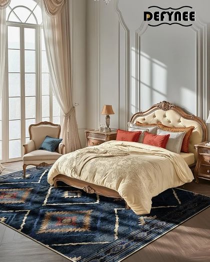 Machine Washable Large Rugs Living Room, 180x270 cm Non-Slip Area Rugs, Short Pile Blue Rug for Bedroom, Hallway, Bedroom, and Kitchen, Office, Blue