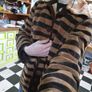 Vintage striped coat with furry collar size S Image 4
