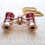 Vintage style opera glasses, small binoculars, red and gold with chain Image 4